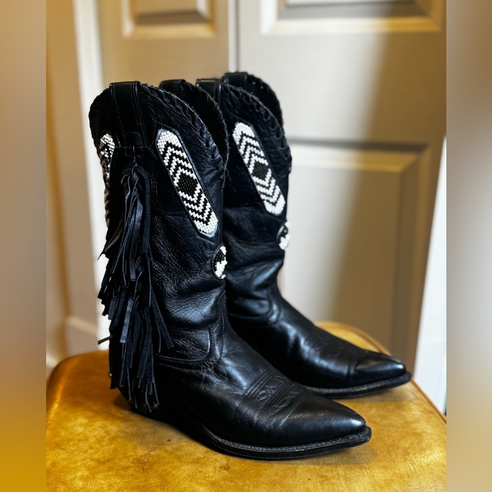 Dan Post “Code West” Black Fringe Cowgirl Boots Size 6.5 / 7